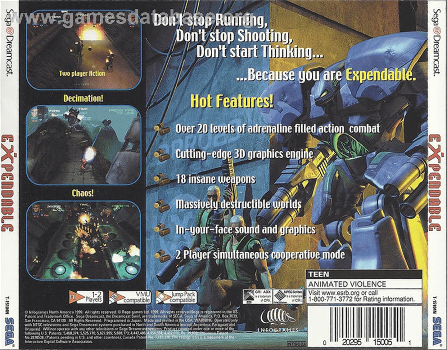 Millennium Soldier: Expendable - Sega Dreamcast - Artwork - Box Back