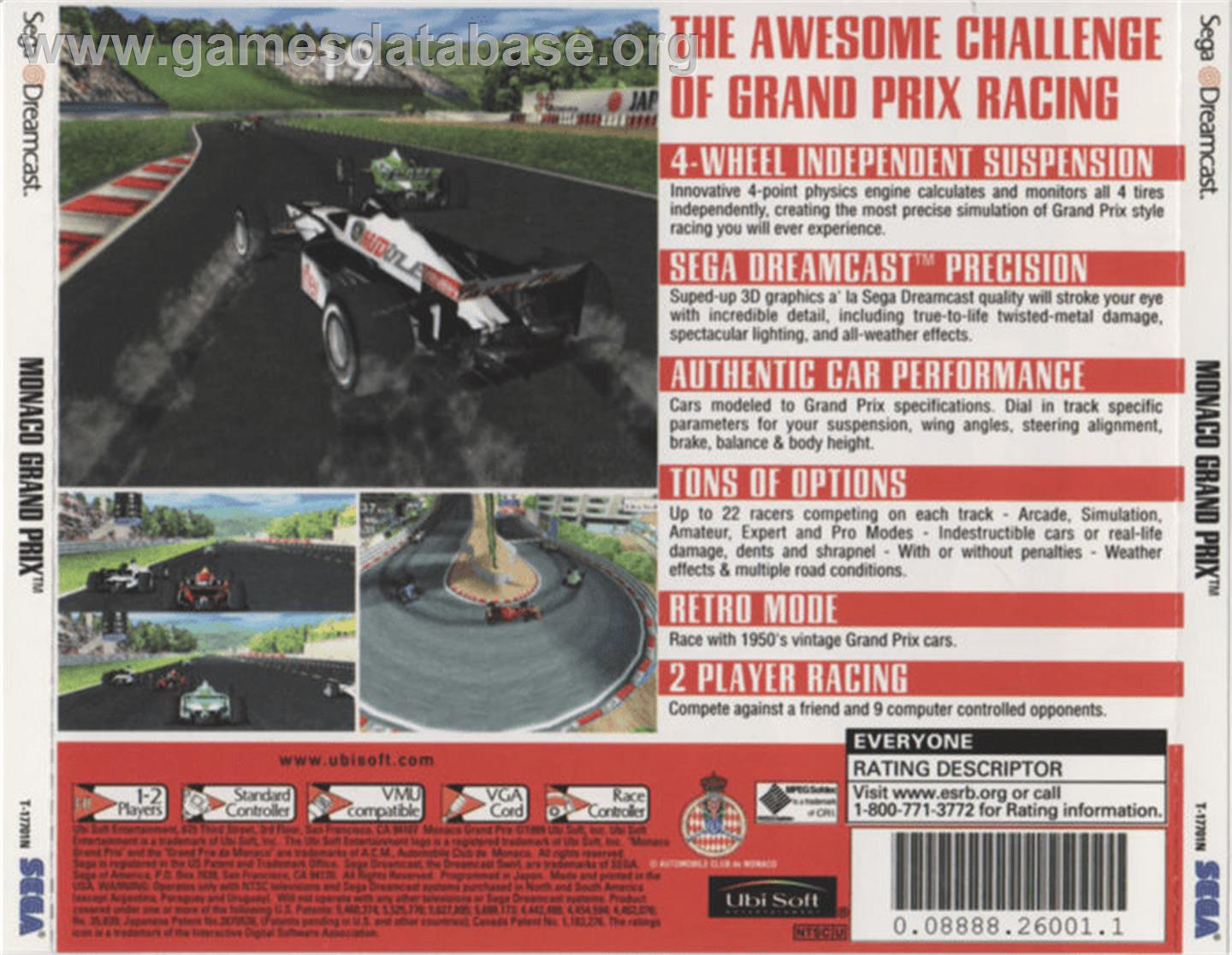Monaco Grand Prix - Sega Dreamcast - Artwork - Box Back