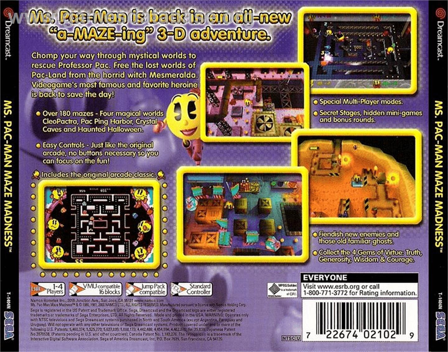 Ms. Pac-Man Maze Madness - Sega Dreamcast - Artwork - Box Back