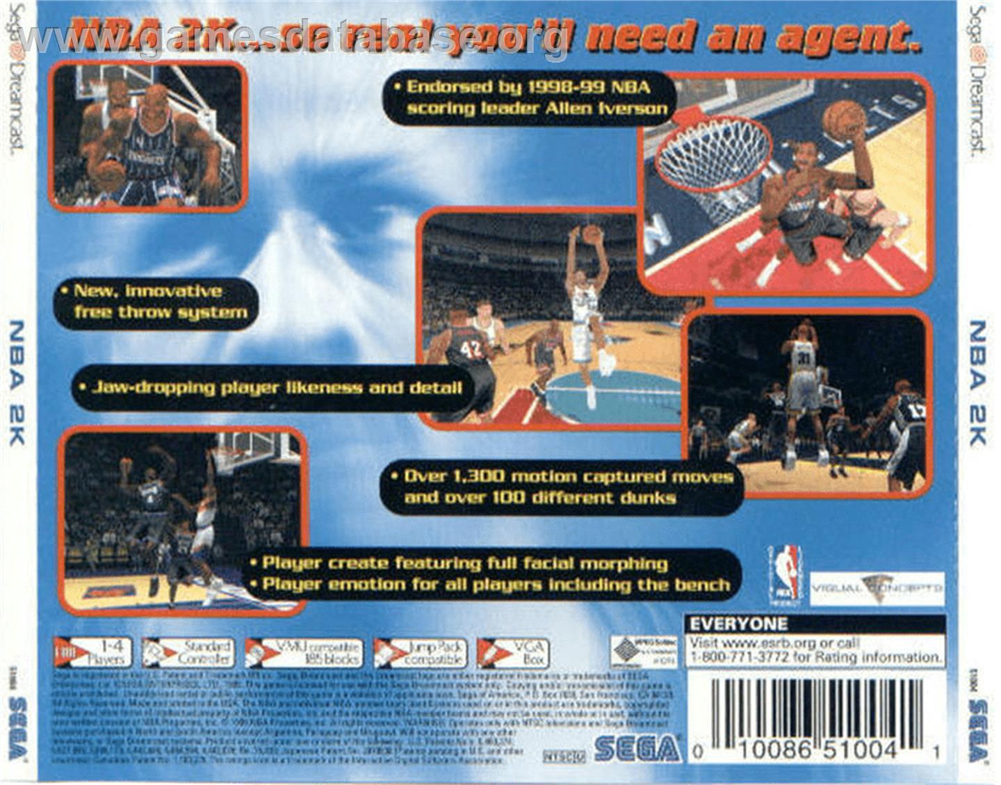 NBA 2K - Sega Dreamcast - Artwork - Box Back