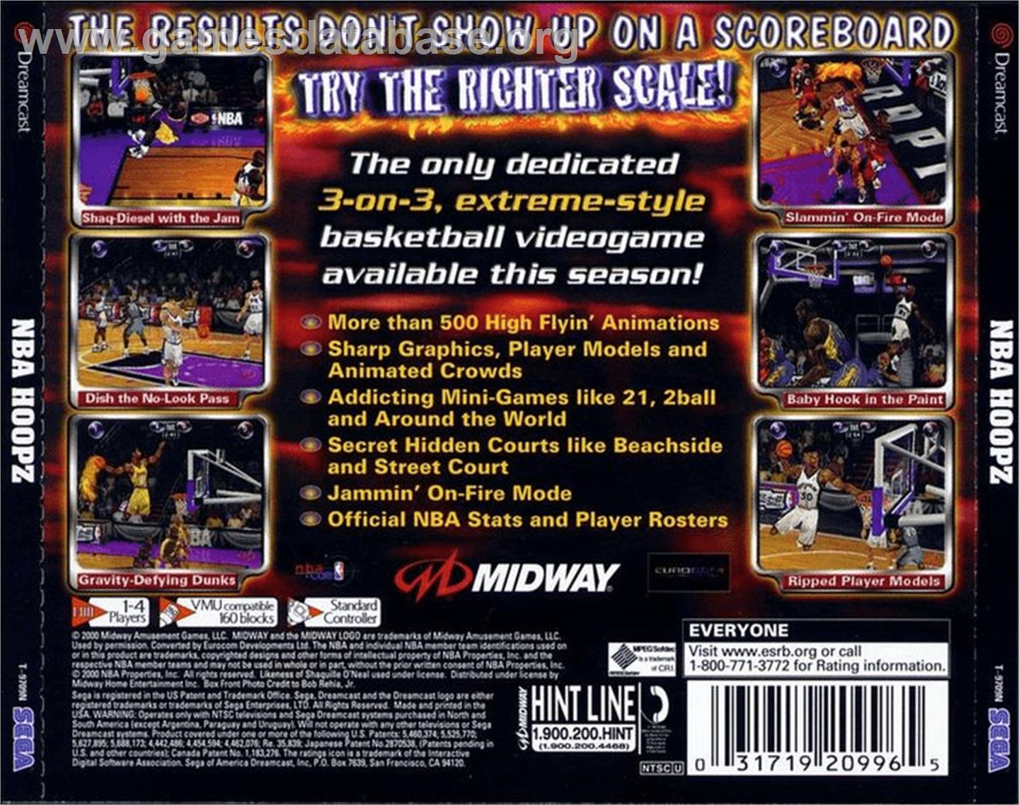 NBA Hoopz - Sega Dreamcast - Artwork - Box Back