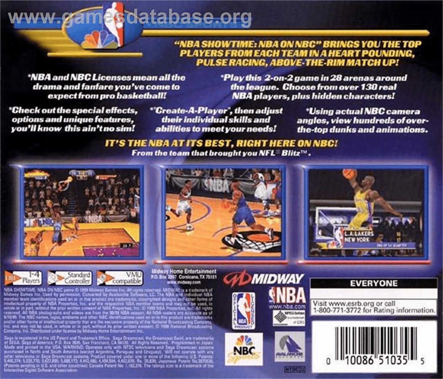 NBA Showtime: NBA on NBC - Sega Dreamcast - Artwork - Box Back