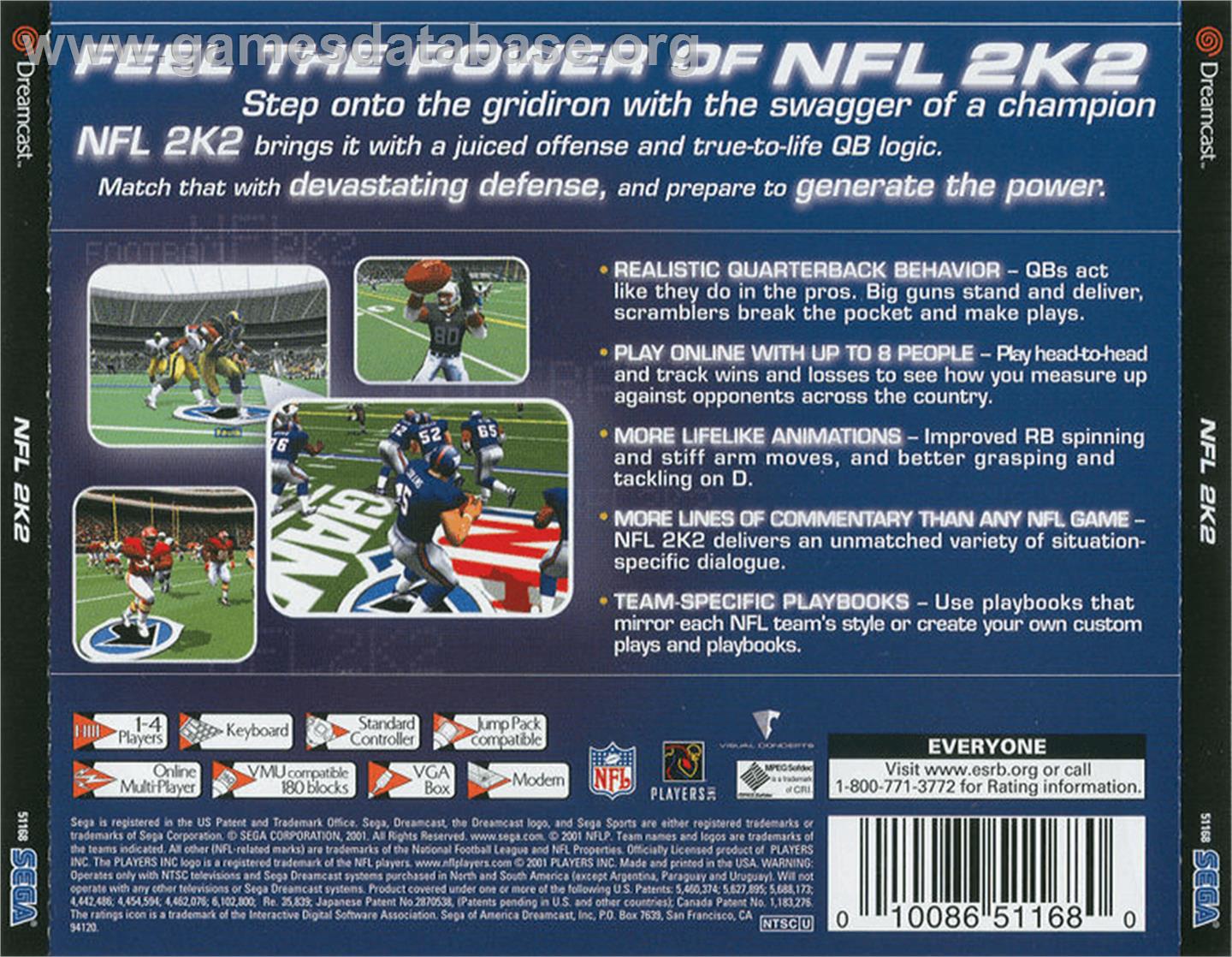 NFL 2K2 - Sega Dreamcast - Artwork - Box Back