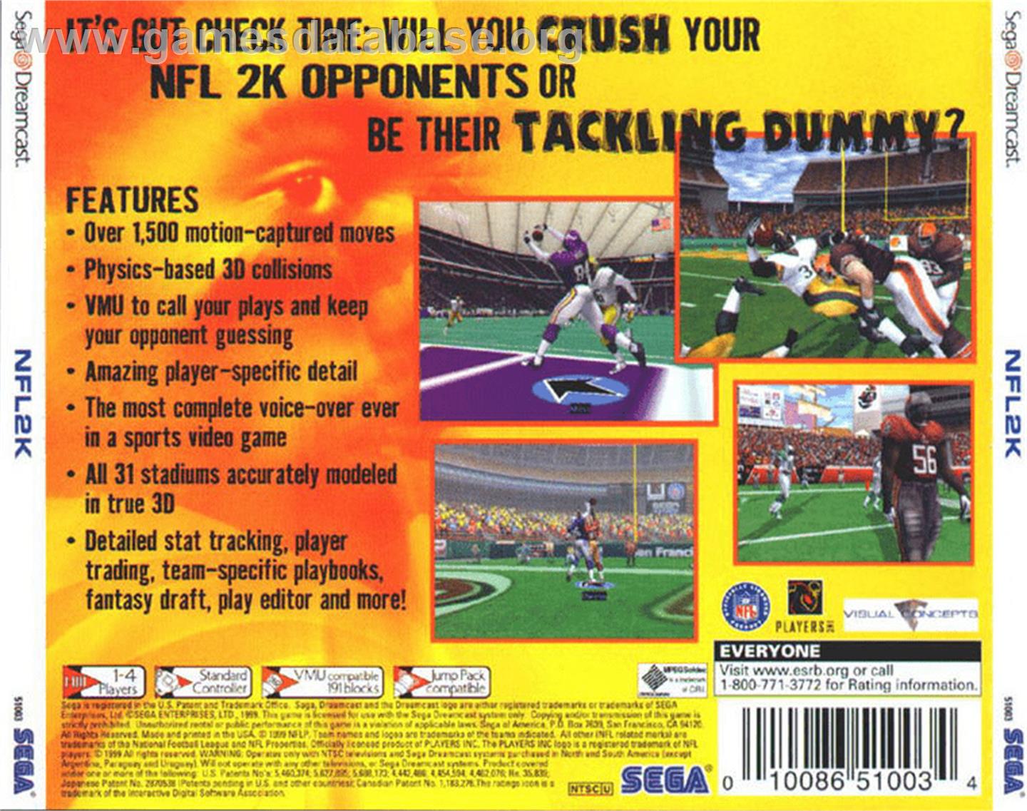 NFL 2K - Sega Dreamcast - Artwork - Box Back