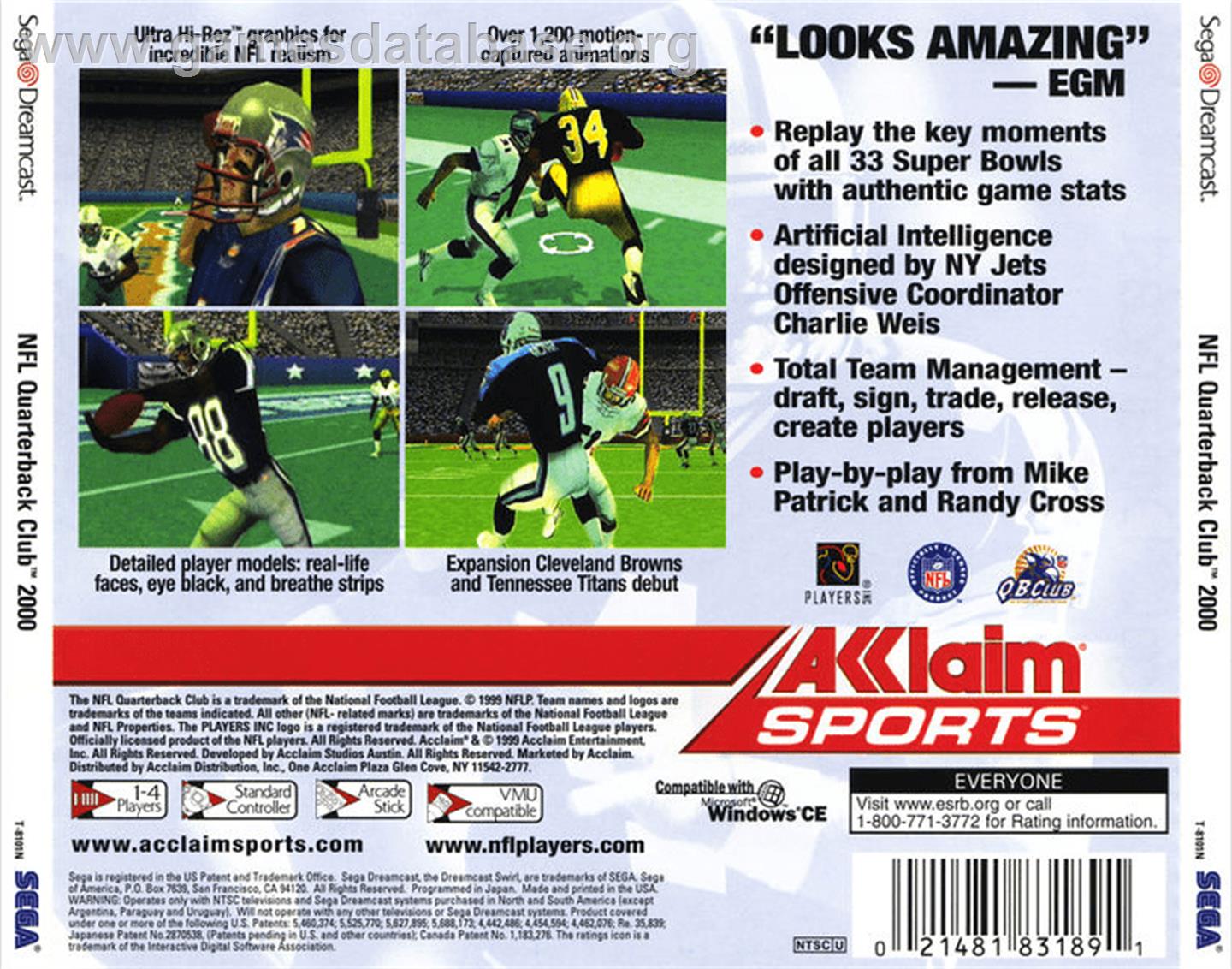 NFL Quarterback Club 2000 - Sega Dreamcast - Artwork - Box Back