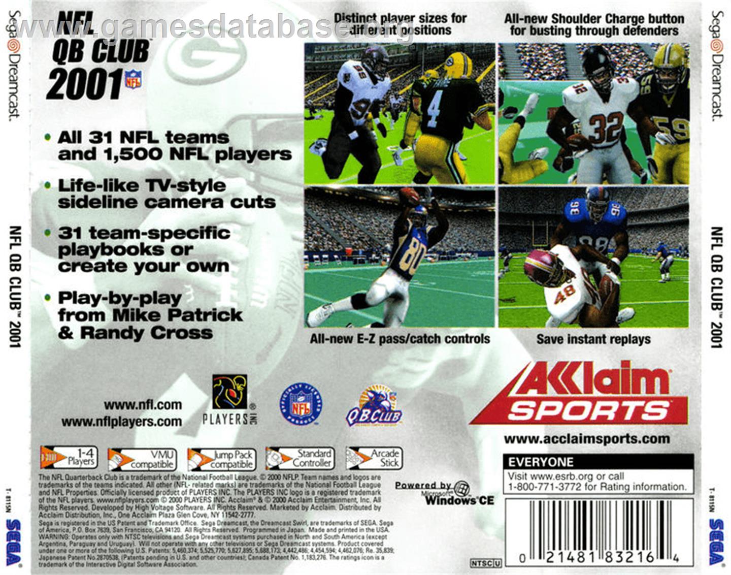 NFL Quarterback Club 2001 - Sega Dreamcast - Artwork - Box Back