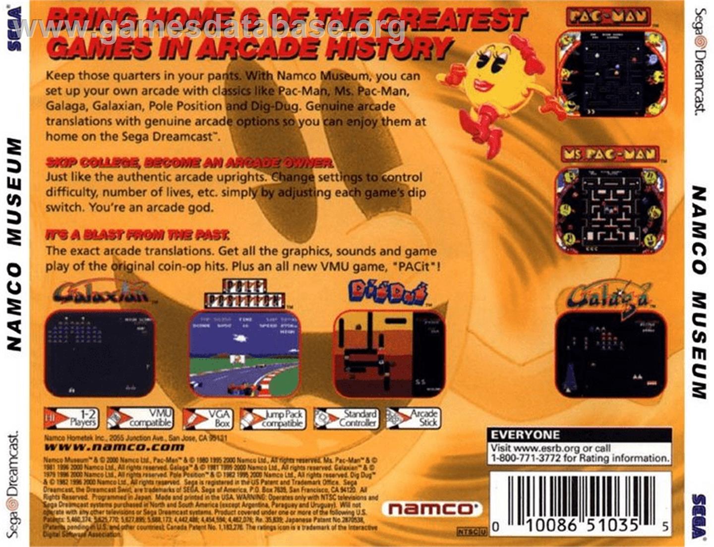 Namco Museum - Sega Dreamcast - Artwork - Box Back