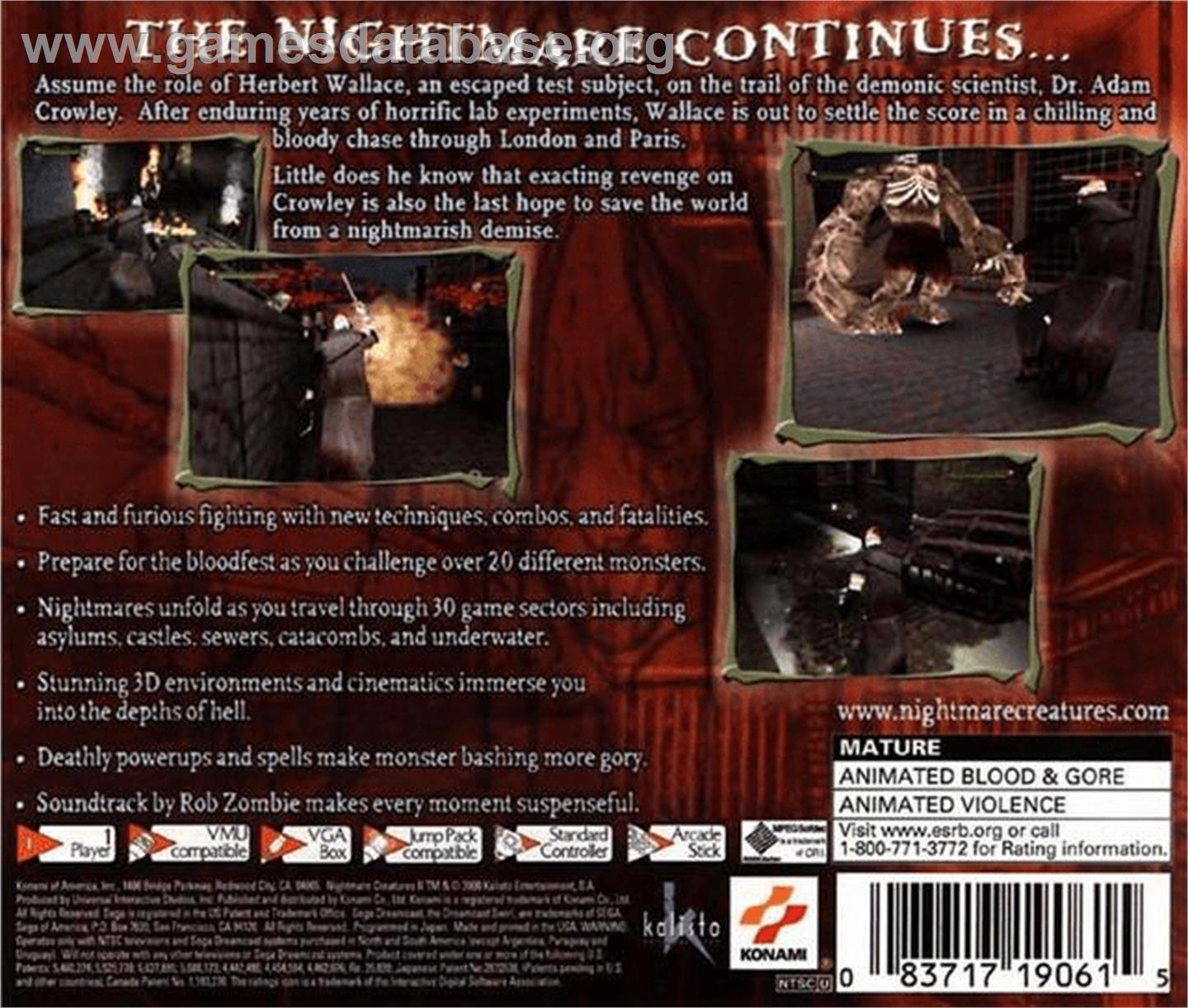 Nightmare Creatures 2 - Sega Dreamcast - Artwork - Box Back