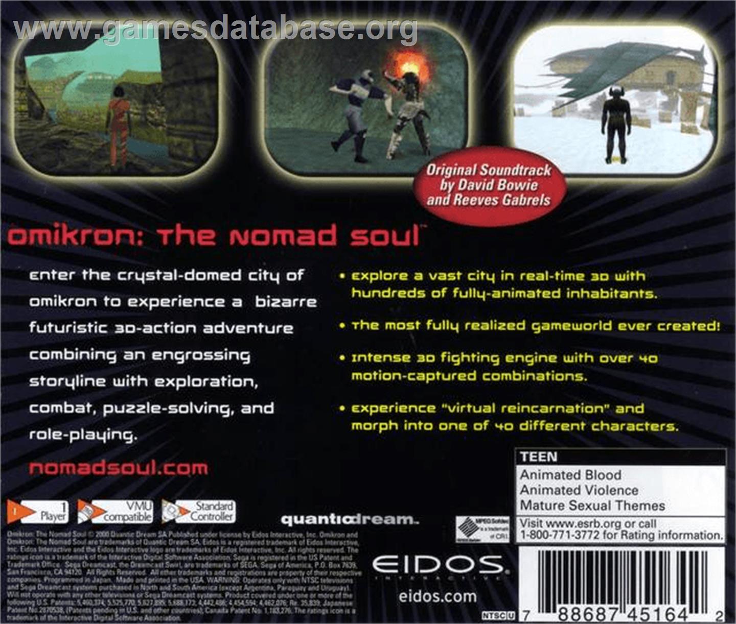 Omikron: The Nomad Soul - Sega Dreamcast - Artwork - Box Back