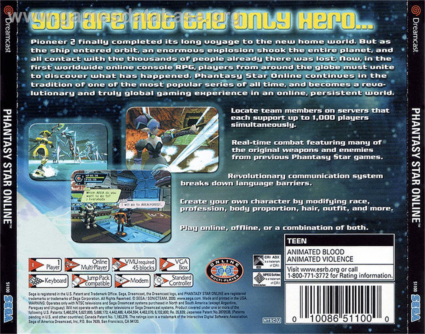 Phantasy Star Online - Sega Dreamcast - Artwork - Box Back