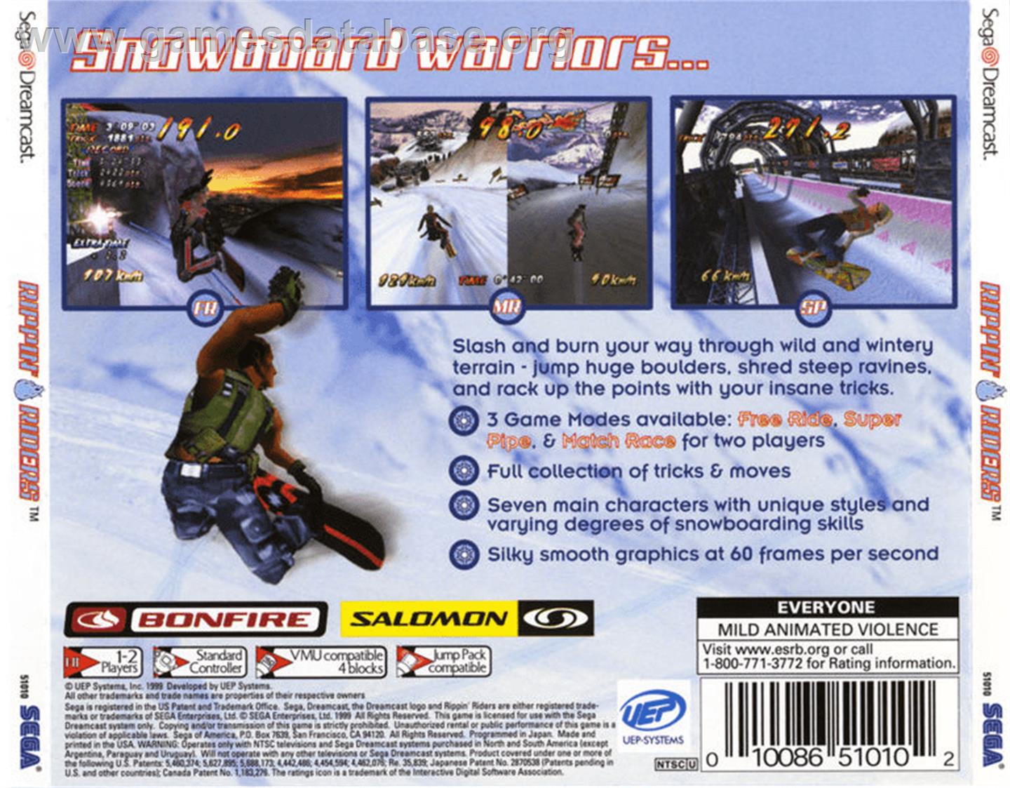 Rippin' Riders Snowboarding - Sega Dreamcast - Artwork - Box Back