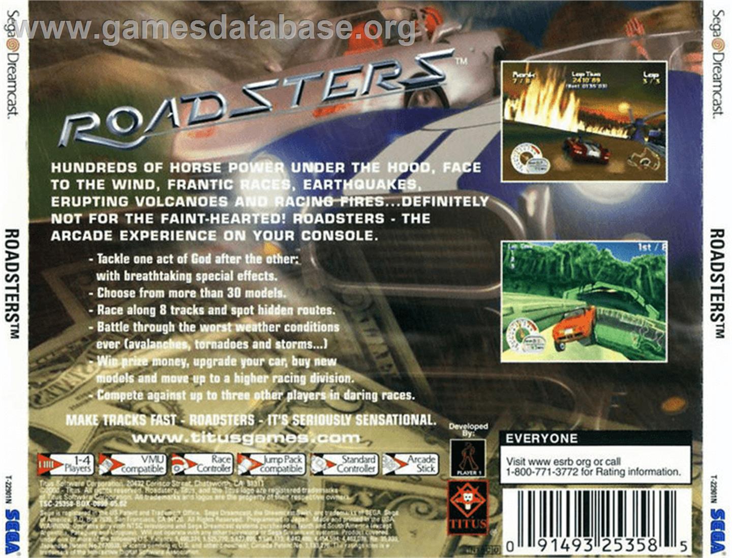 Roadsters - Sega Dreamcast - Artwork - Box Back