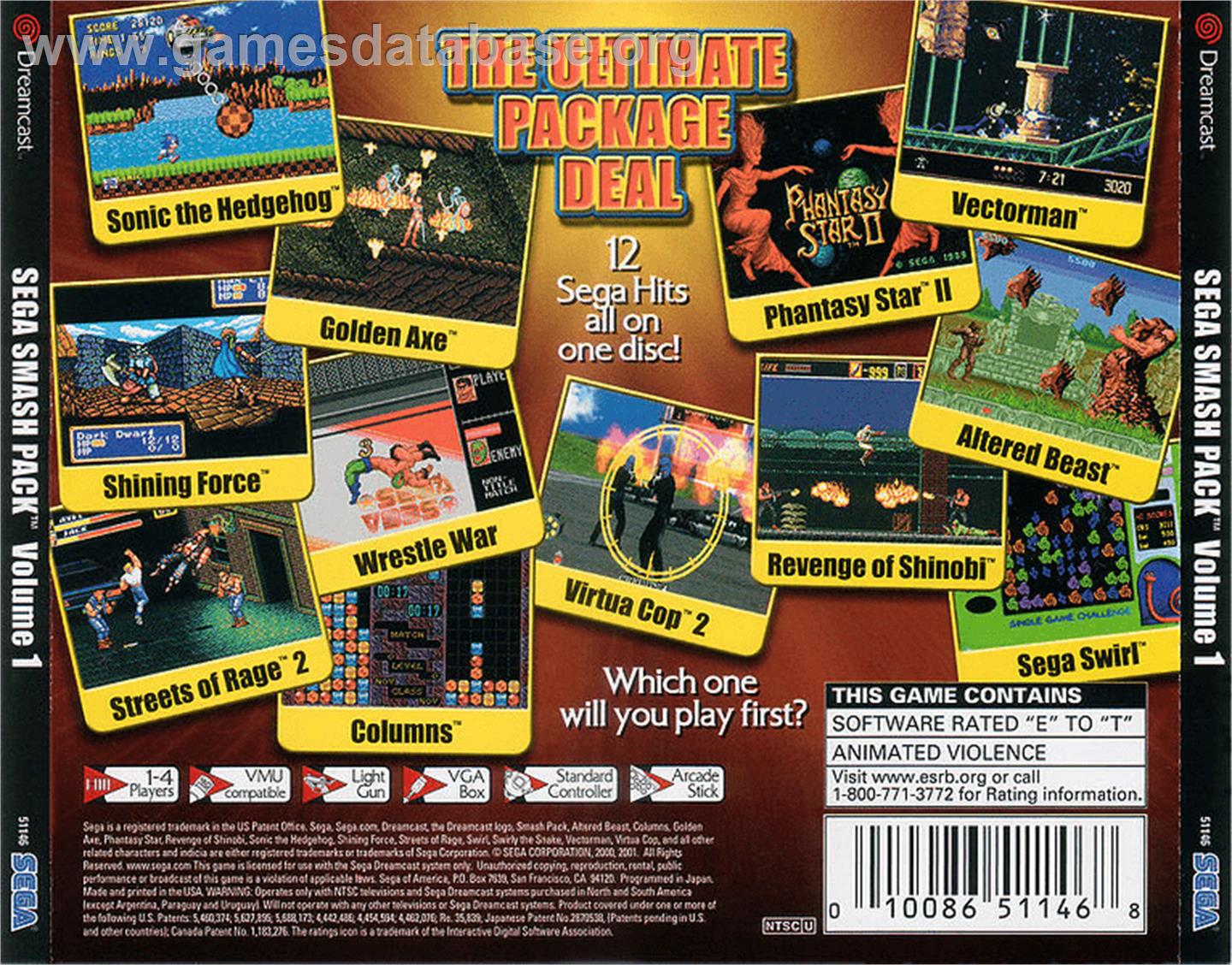 Sega Smash Pack: Volume 1 - Sega Dreamcast - Artwork - Box Back