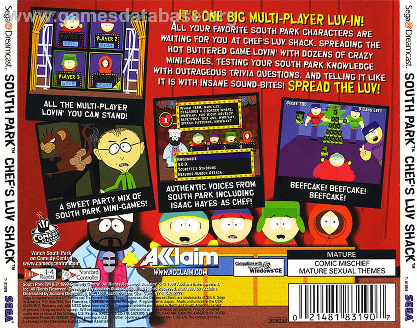 South Park: Chef's Luv Shack - Sega Dreamcast - Artwork - Box Back