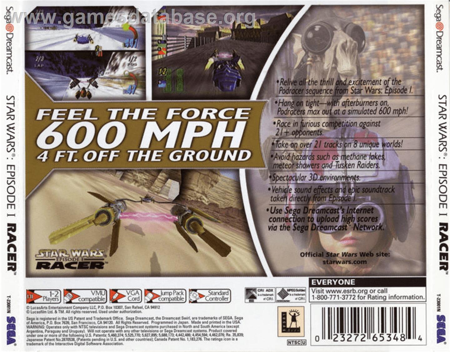 Star Wars: Episode I - Racer - Sega Dreamcast - Artwork - Box Back