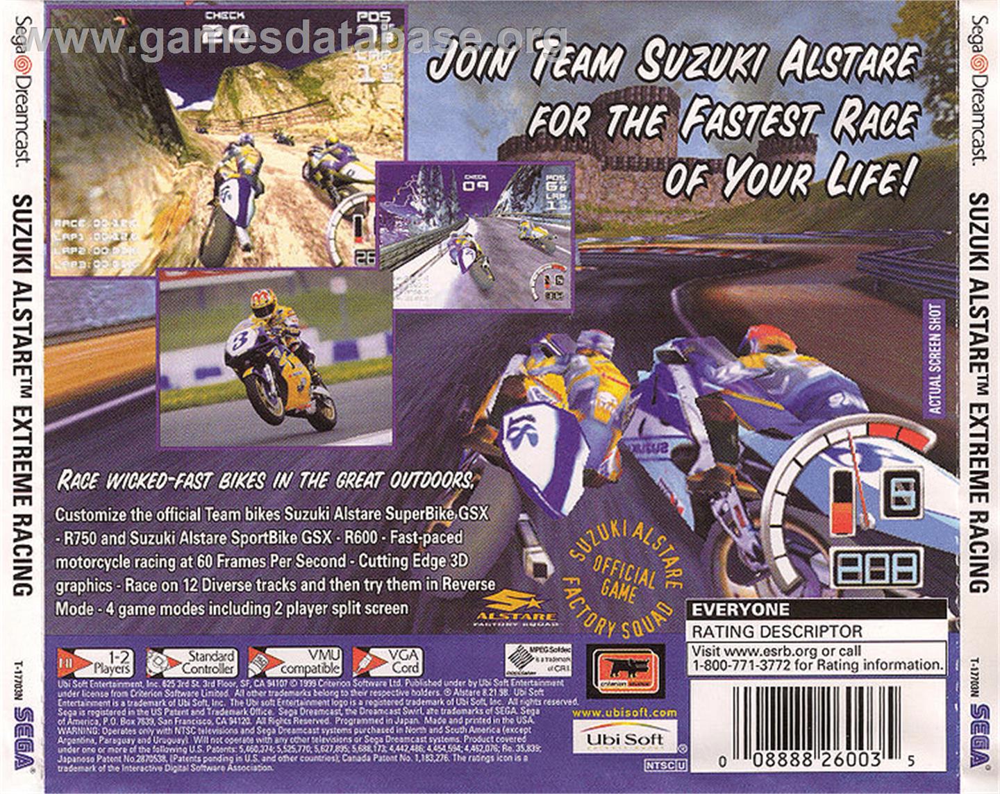 Suzuki ALSTARE Extreme Racing - Sega Dreamcast - Artwork - Box Back
