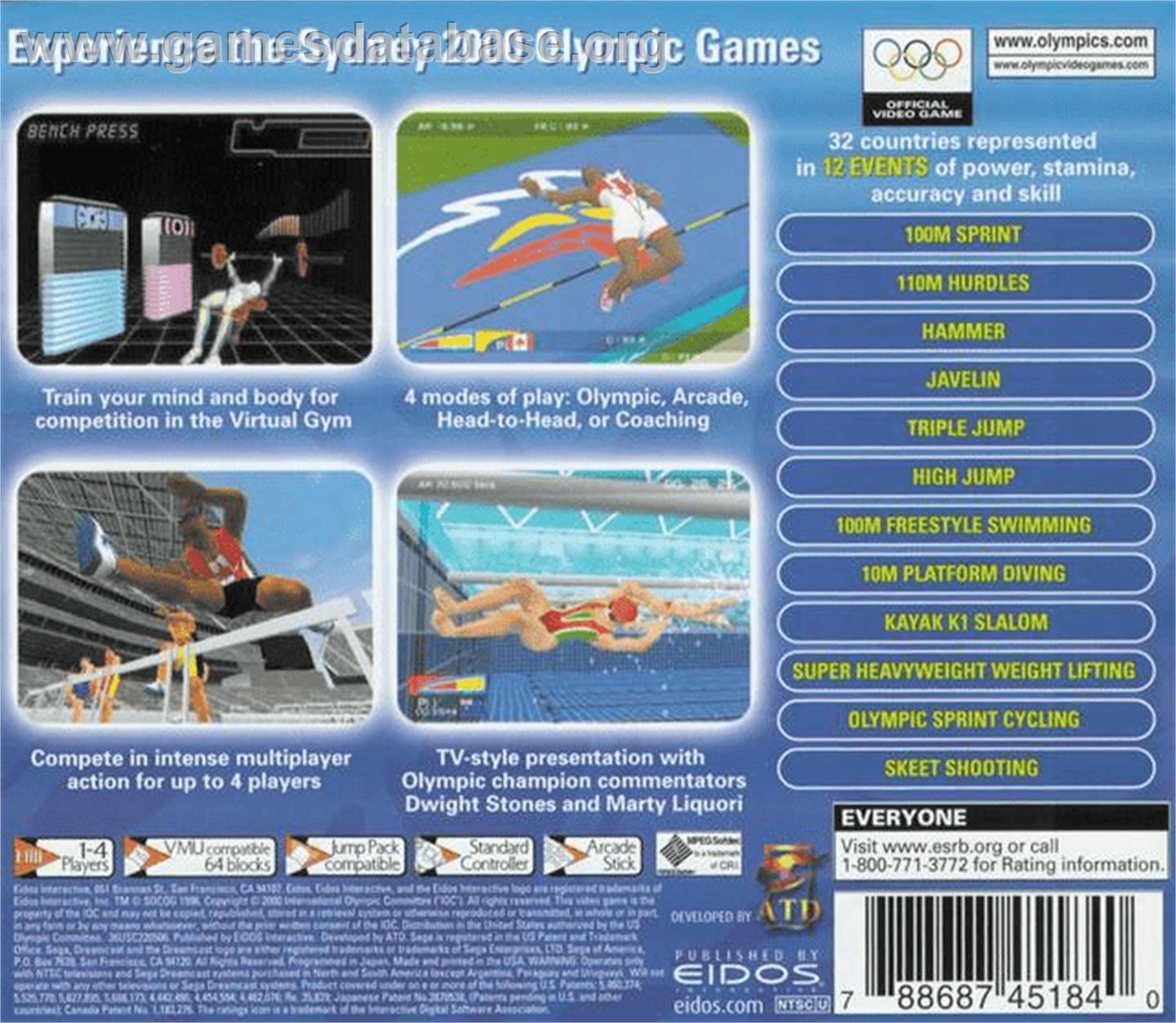 Sydney 2000 - Sega Dreamcast - Artwork - Box Back