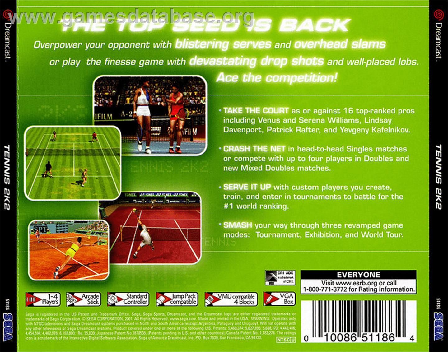 Tennis 2K2 - Sega Dreamcast - Artwork - Box Back