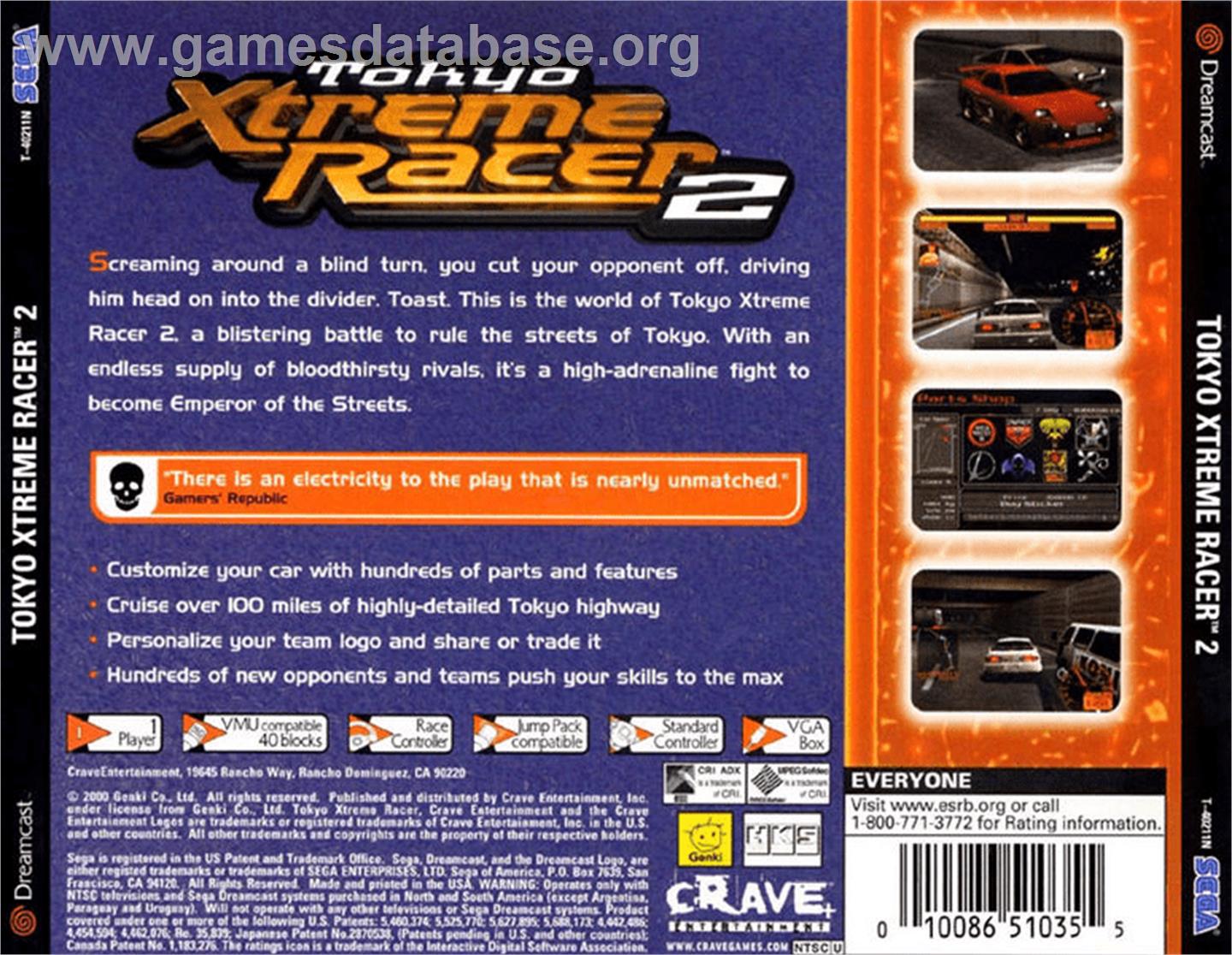 Tokyo Xtreme Racer 2 - Sega Dreamcast - Artwork - Box Back