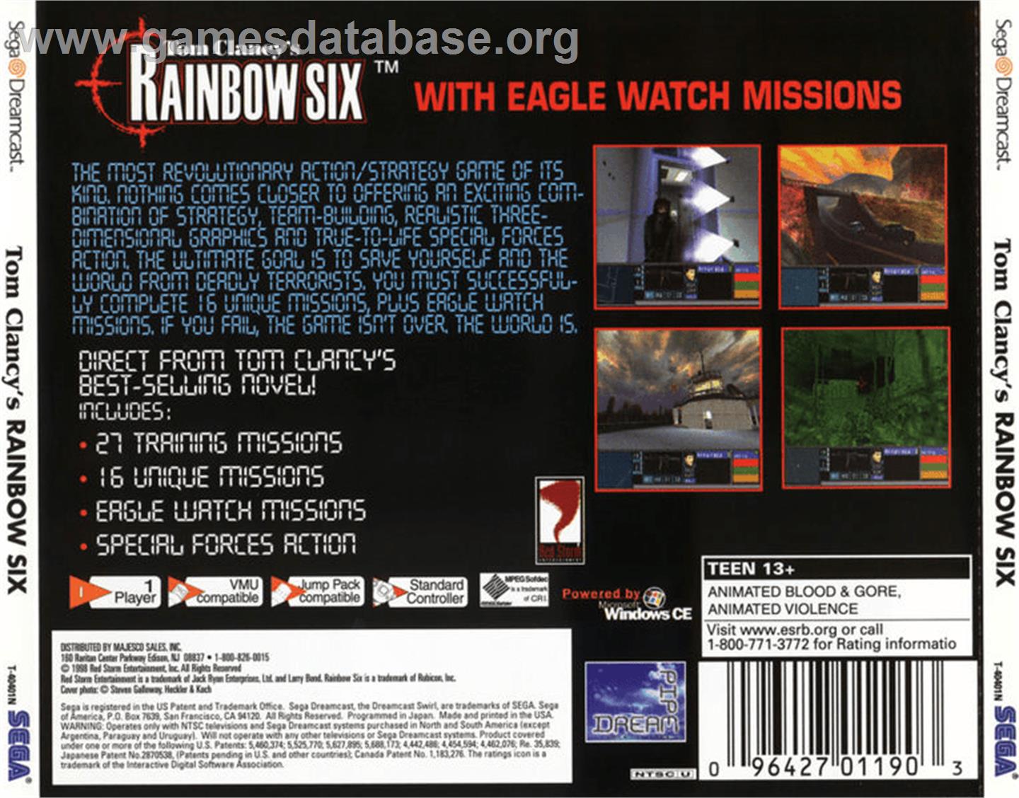 Tom Clancy's Rainbow Six: Rogue Spear - Sega Dreamcast - Artwork - Box Back