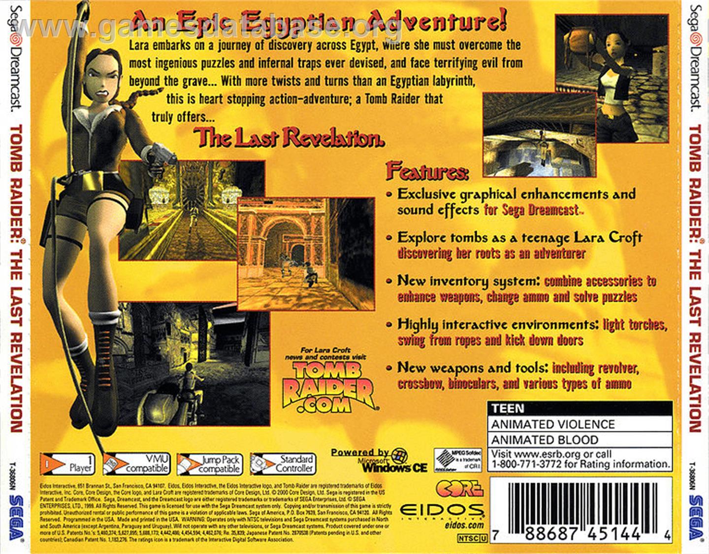 Tomb Raider: The Last Revelation - Sega Dreamcast - Artwork - Box Back