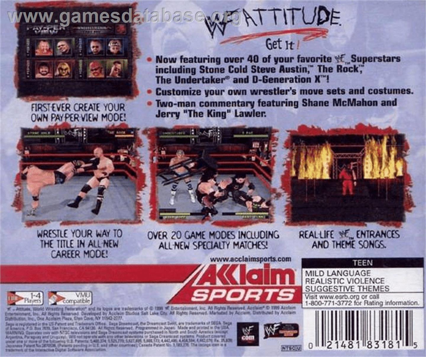 WWF Attitude - Sega Dreamcast - Artwork - Box Back