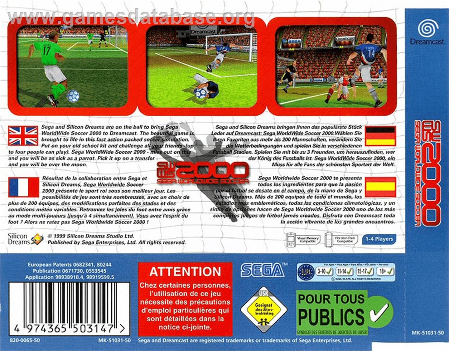Worldwide Soccer 2000: Euro Edition - Sega Dreamcast - Artwork - Box Back
