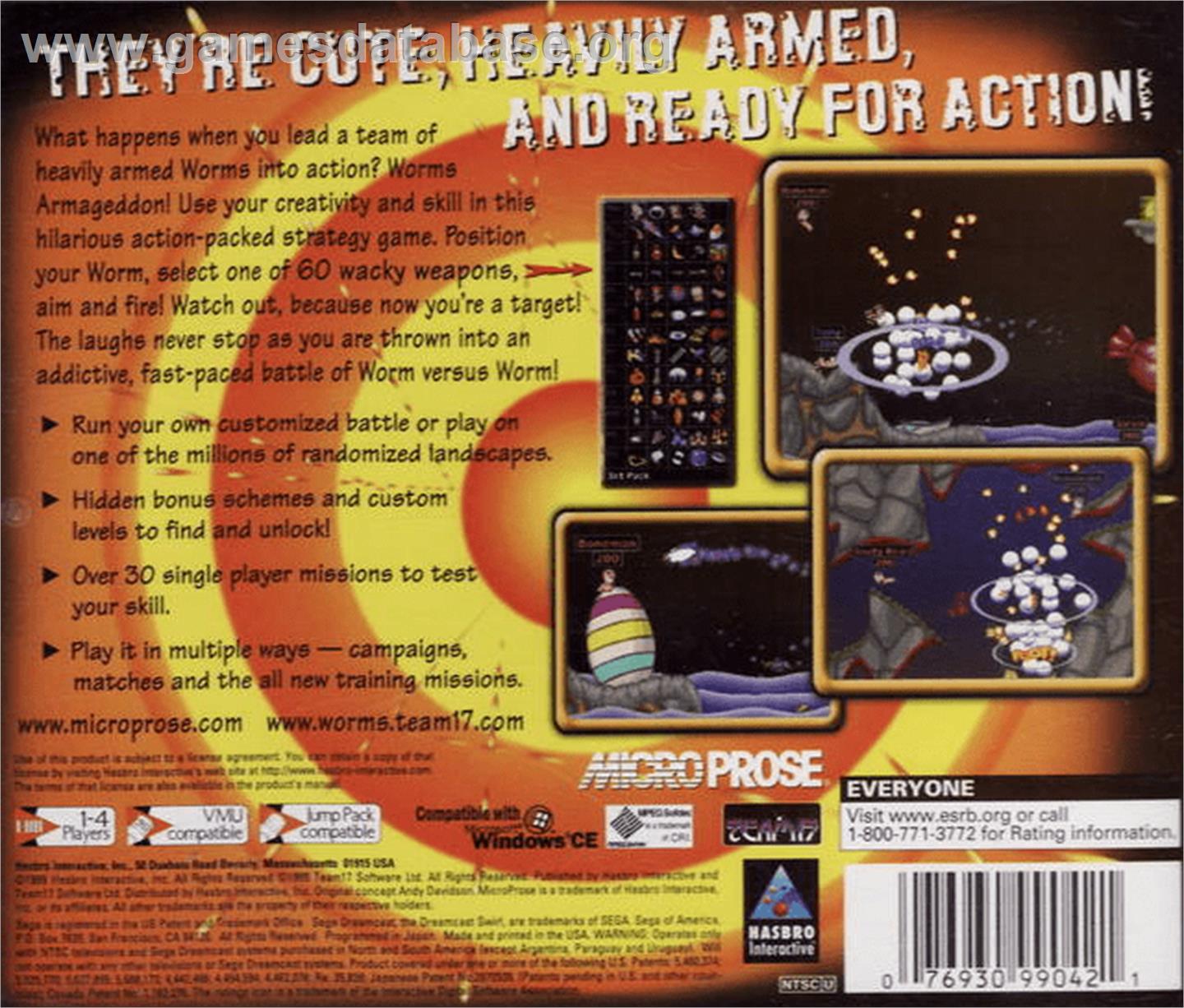 Worms Armageddon - Sega Dreamcast - Artwork - Box Back
