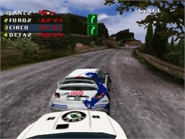 In game image of Need for Speed: V-Rally 2 on the Sega Dreamcast.