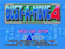 Title screen of Bust a Move 4 on the Sega Dreamcast.