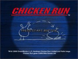 Title screen of Chicken Run on the Sega Dreamcast.