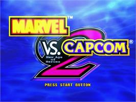 Title screen of Marvel vs. Capcom 2: New Age of Heroes on the Sega Dreamcast.
