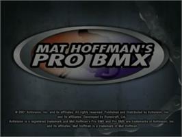 Title screen of Mat Hoffman's Pro BMX on the Sega Dreamcast.