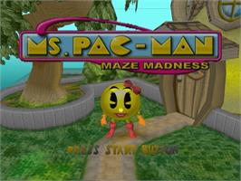 Title screen of Ms. Pac-Man Maze Madness on the Sega Dreamcast.