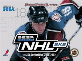 Title screen of NHL 2K2 on the Sega Dreamcast.
