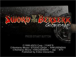 Title screen of Sword of the Berserk: Guts' Rage on the Sega Dreamcast.