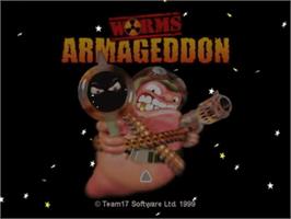 Title screen of Worms Armageddon on the Sega Dreamcast.