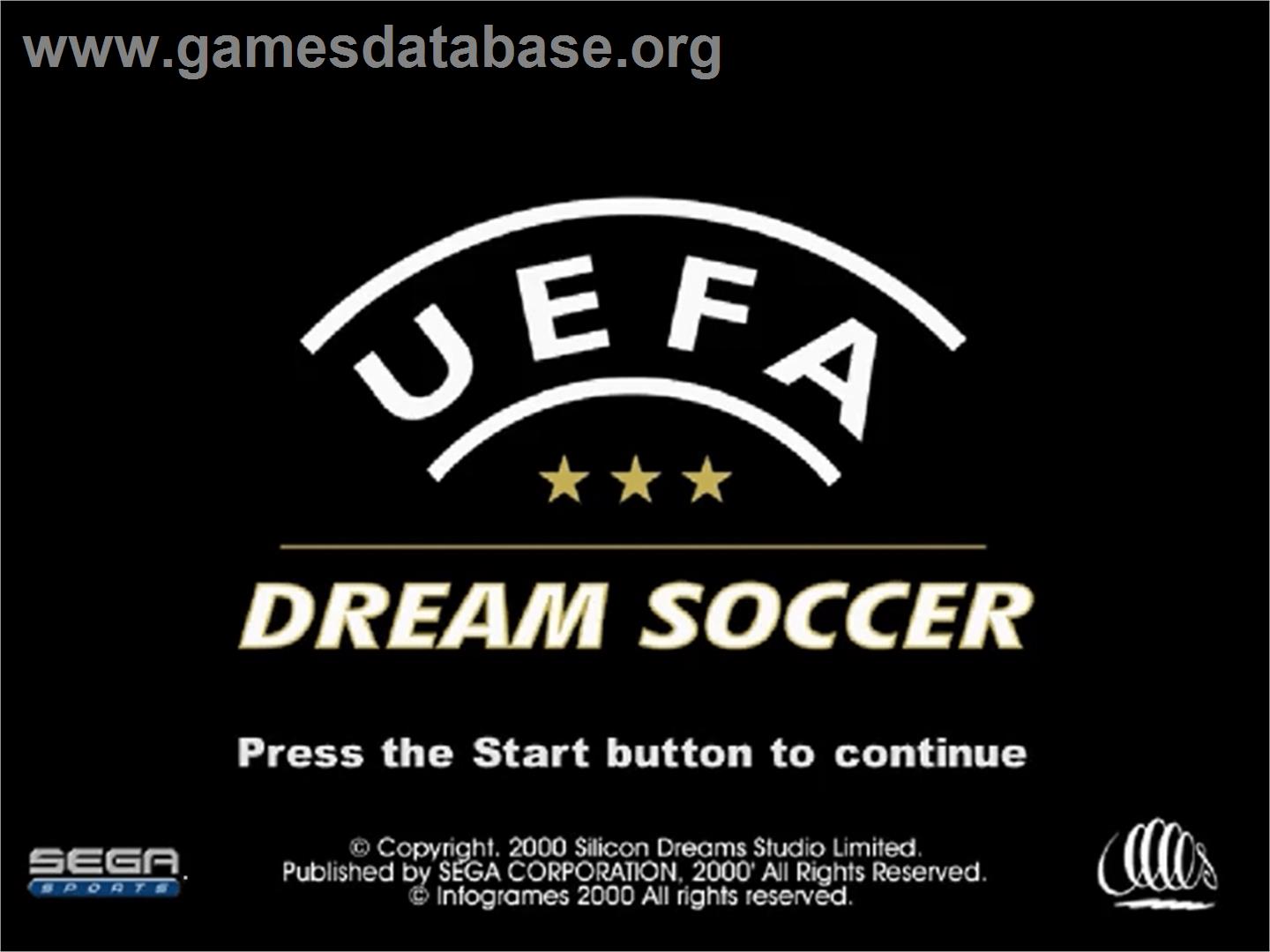UEFA Dream Soccer - Sega Dreamcast - Artwork - Title Screen