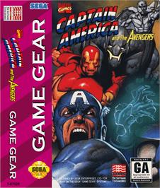 Box cover for Captain America and The Avengers on the Sega Game Gear.