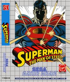 Box cover for Superman: The Man of Steel on the Sega Game Gear.