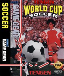 Box cover for Tengen World Cup Soccer on the Sega Game Gear.
