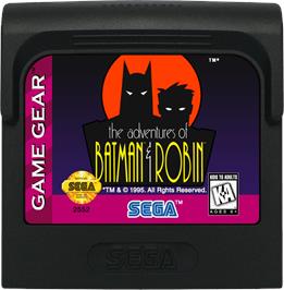 Cartridge artwork for Adventures of Batman and Robin on the Sega Game Gear.