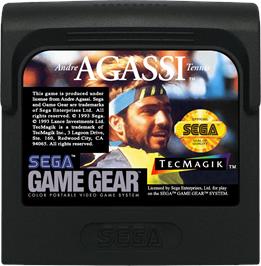 Cartridge artwork for Andre Agassi Tennis on the Sega Game Gear.