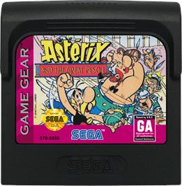 Cartridge artwork for Astérix and the Secret Mission on the Sega Game Gear.
