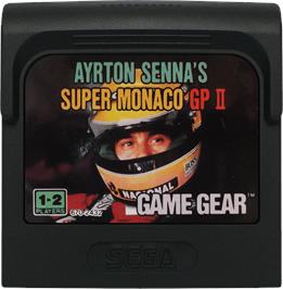 Cartridge artwork for Ayrton Senna's Super Monaco GP 2 on the Sega Game Gear.