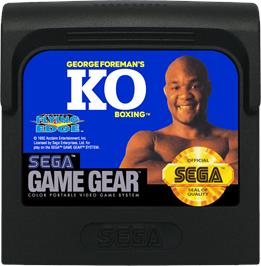 Cartridge artwork for George Foreman's KO Boxing on the Sega Game Gear.