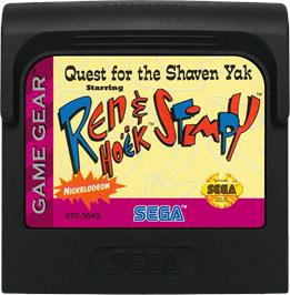 Cartridge artwork for Quest for the Shaven Yak starring Ren Hoëk & Stimpy on the Sega Game Gear.