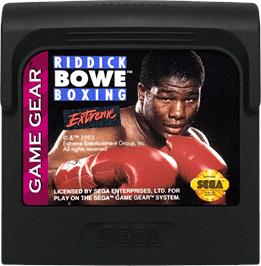 Cartridge artwork for Riddick Bowe Boxing on the Sega Game Gear.