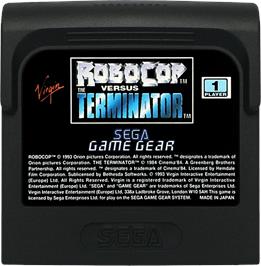 Cartridge artwork for Robocop vs. the Terminator on the Sega Game Gear.