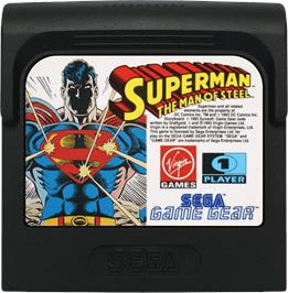 Cartridge artwork for Superman: The Man of Steel on the Sega Game Gear.